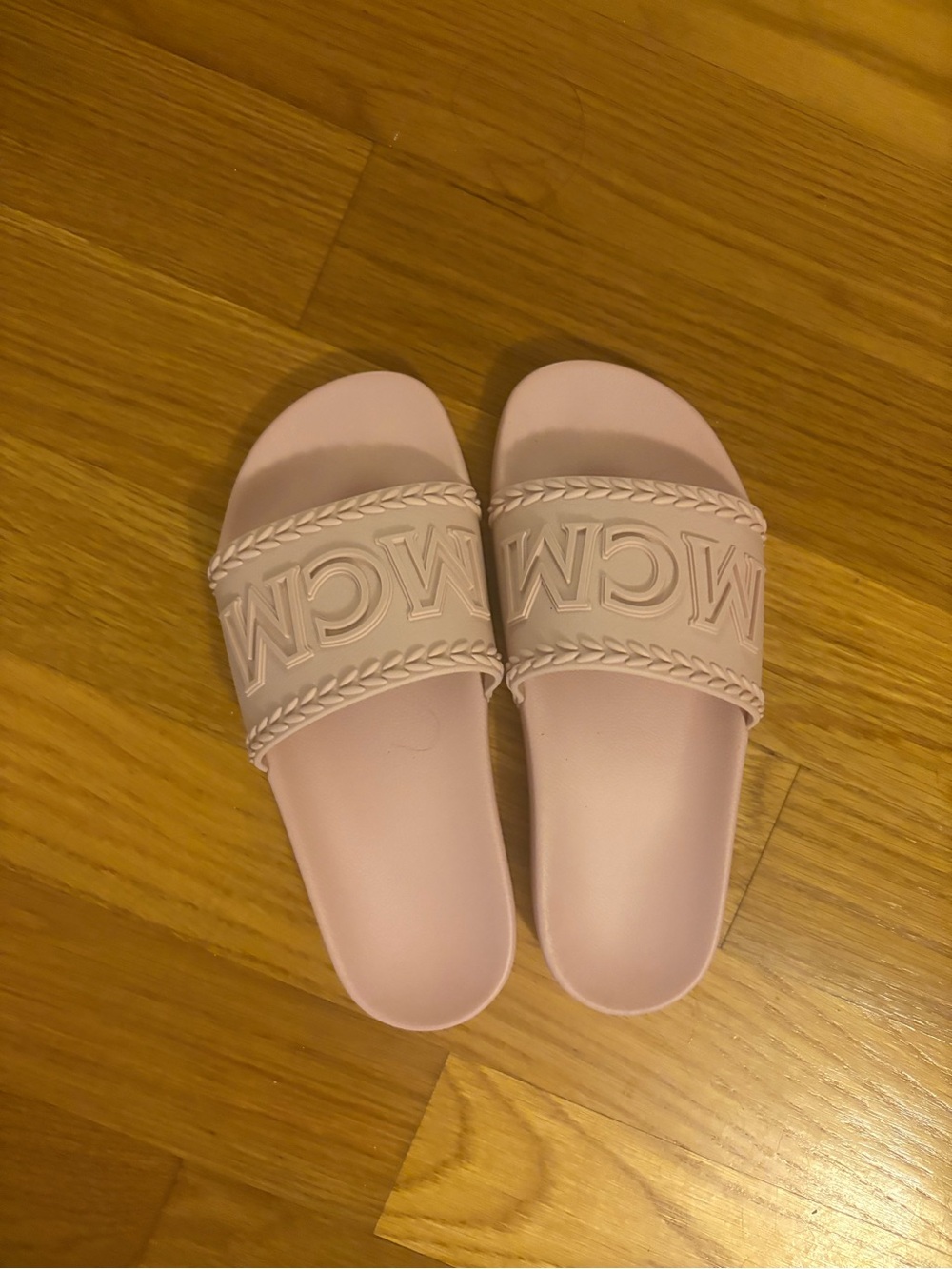 Women’s Pink Slide Sandals - Branded Embossed Strap